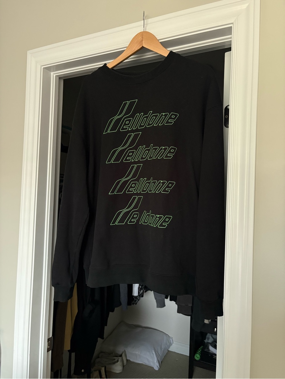 Welldone Black Crewneck Sweater with Green Logo